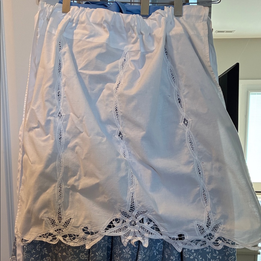 White Battenburg Lace Cotton Apron - Handmade